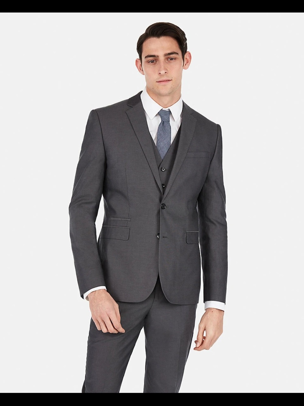 Express Men's Charcoal Gray Two-Button Suit Jacket and Pants